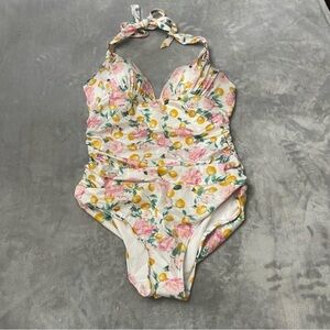 New! Victoria’s Secret ruched lemon print halter one piece swimsuit 37166